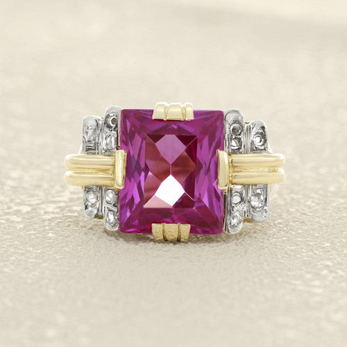 Bague 53 Bague style années 1940 en or jaune 18 carats, spinelle synthétique et diamants 58 Facettes OC-61I00017