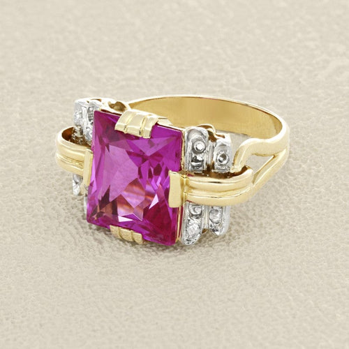 Bague 53 Bague style années 1940 en or jaune 18 carats, spinelle synthétique et diamants 58 Facettes OC-61I00017