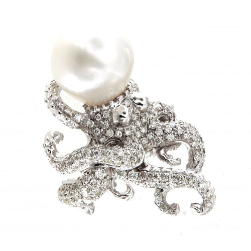 Bague 52 Bague pieuvre en or blanc 18 carats, perle et diamants 58 Facettes 61400017