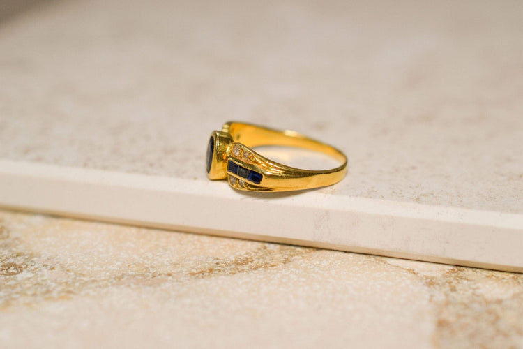 Prsten 49,5 Prsten páskový Art Deco ze žlutého 18karátového zlata se safíry, diamanty 58 Facettes 3682