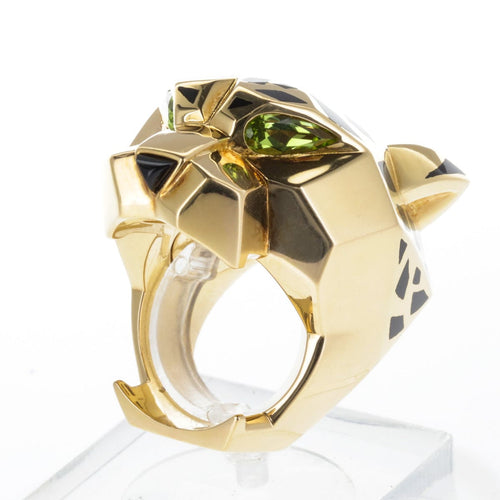 Bague 55 Cartier Panthère - Bague en or jaune 18k laque noire, péridots et onyx 58 Facettes 2.18223