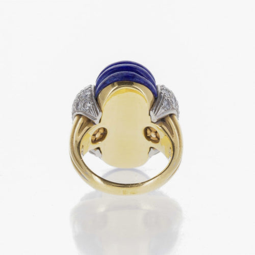 Bague 51 Bague cabochon lapis-lazuli godronnée en or 18 carats et diamants 58 Facettes 2.17133