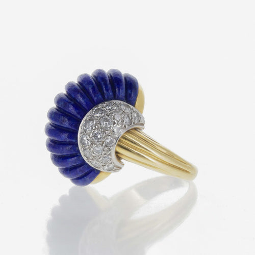 Bague 51 Bague cabochon lapis-lazuli godronnée en or 18 carats et diamants 58 Facettes 2.17133