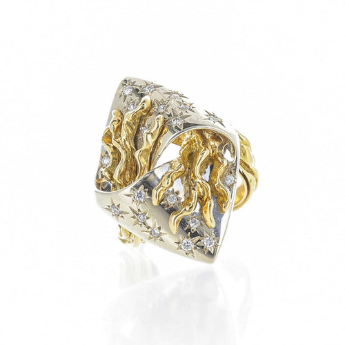 Bague 51 FRED - Bague ciselée en or jaune et or blanc 18k et diamants 58 Facettes 2.17617