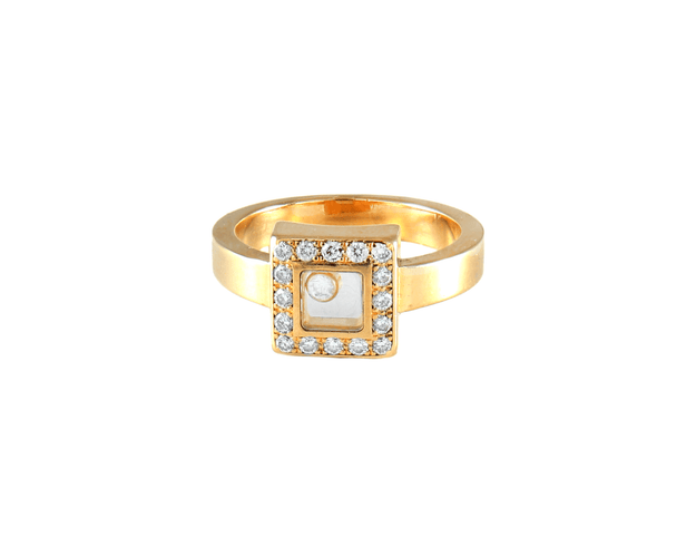 Anillo 56.5 Chopard - Anillo Happy Diamonds motivo cuadrado en oro amarillo y diamantes 58 Facettes BO/220071 RIV