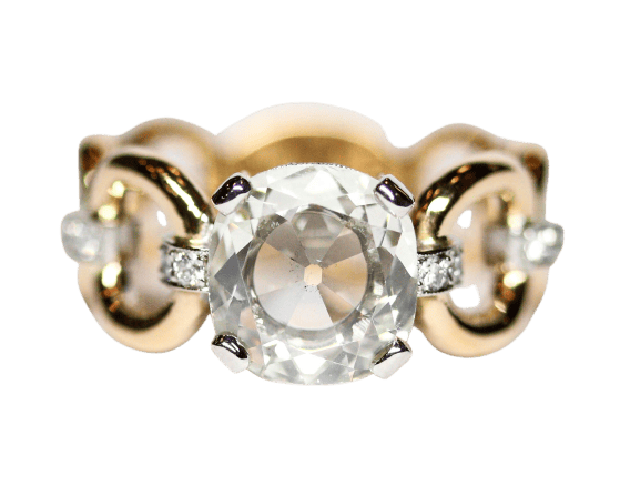 Sormus 53.5 Sormus Solitaire "Mailles et godrons" kelta- ja valkokultaa sekä timantteja 58 Facettes F2248/C548