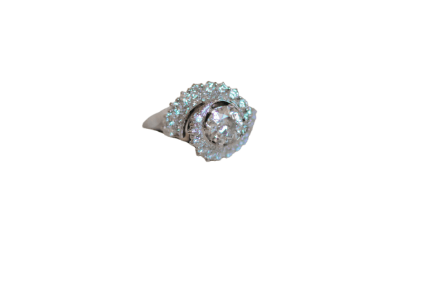Bague 51 Art déco - Bague en or blanc 18K avec diamants 58 Facettes