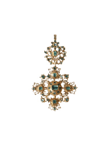 Krst iz XVIII veka (Španija) od žutog zlata 18kt, popločan smaragdima 58 Facettes