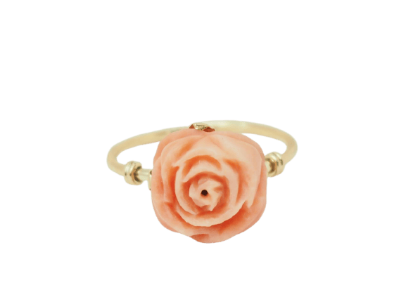 Bague 56 Bague fleur Art nouveau en or jaune 18 ct et corail 58 Facettes 33418
