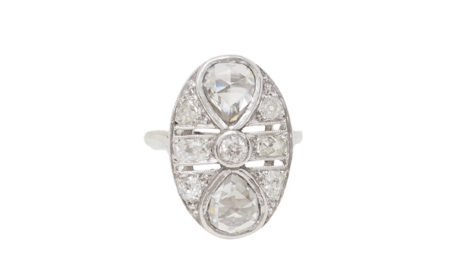 Bague 55 Bague Art Déco en or blanc 18 ct et diamants 58 Facettes 32792