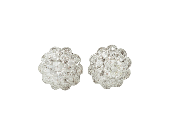 Boucles d'oreilles Puces d’oreilles en or blanc 14 ct et diamants 58 Facettes 33522