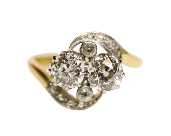 Bague 56 Bague Toi & Moi tourbillonnante en or jaune et platine, diamants 58 Facettes C2066