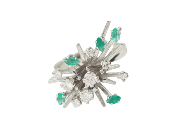 Bague 58 Bague en or blanc 18 ct avec émeraudes et diamants 58 Facettes 33303