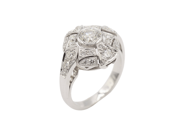 Anillo 51 Anillo Art Deco ovalado en oro blanco 750 y diamantes 0,70 ct 58 Facettes F1511 - A10135