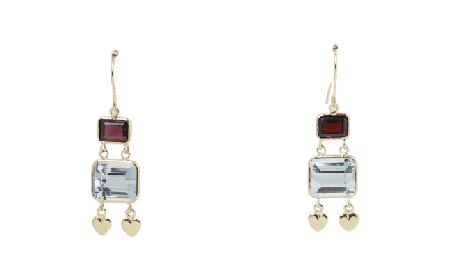 Boucles d'oreilles Boucles d'oreilles en or jaune 18 ct, aigue-marine et grenats 58 Facettes 31504