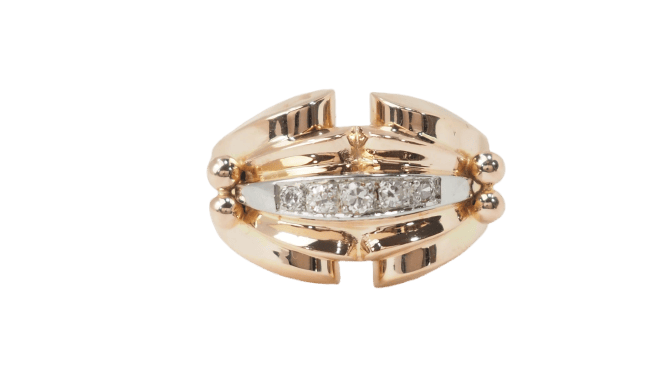 Bague 53 Bague tank années 1940 en or rose 18 kt et diamants 58 Facettes 32939