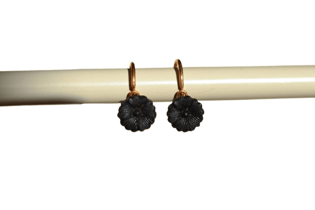 Örhängen Örhängen Klappörhängen blomma i gult guld och jet 58 Facettes 3762