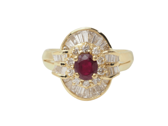 Bague 59 Bague jupe en or jaune 18 ct avec rubis et diamants 58 Facettes 33440