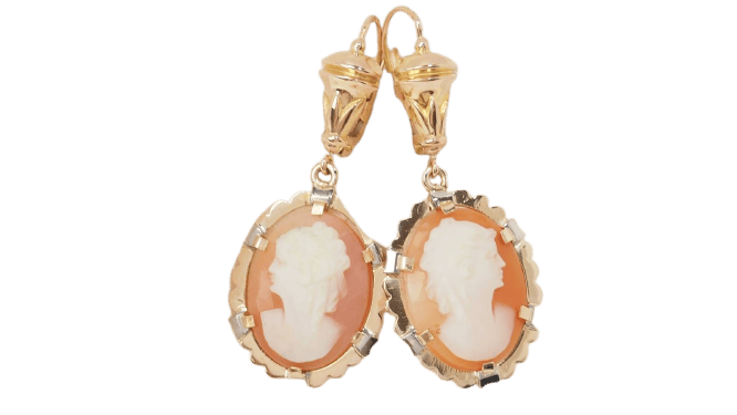 Boucles d'oreilles Pendants d'oreilles en or jaune 18 ct avec camée coquillage 58 Facettes 32620