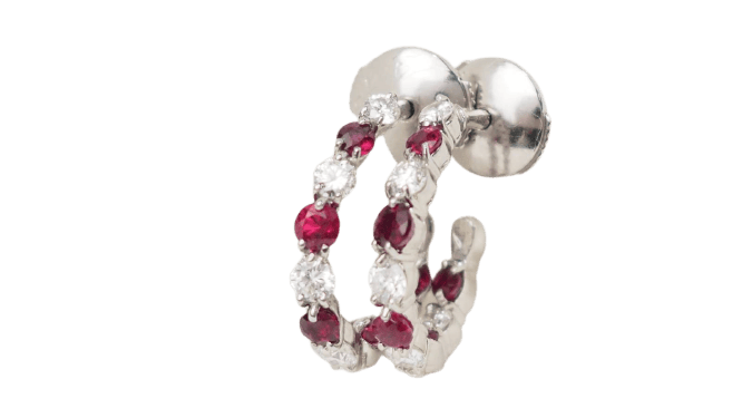 Boucles d'oreilles Boucles d’oreilles créoles en or blanc 18 ct, rubis et diamants 58 Facettes 32986