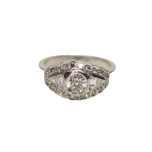 Bague 53 Bague Art Déco - Bague losange en or blanc 750 et diamants 58 Facettes A11371