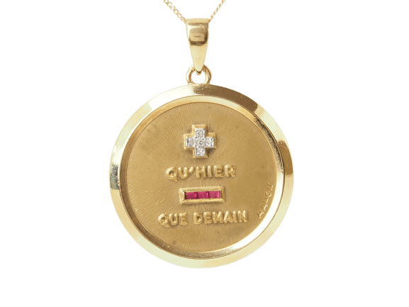 Pendentif Augis - Pendentif médaille d’amour en or jaune 18 ct, diamants et rubis 58 Facettes 32493