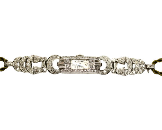 Watch Watch Art Deco in platinum paved with diamonds 58 Facettes A10571
