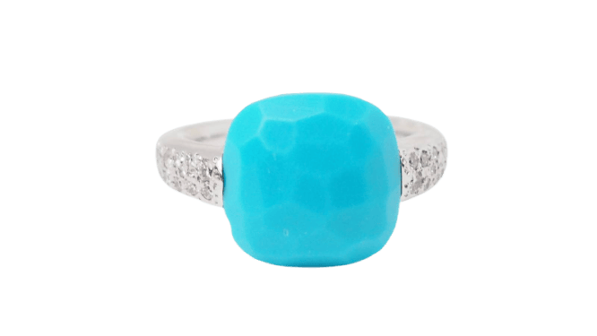 Bague 48 Pomellato Capri - Bague en or blanc 18 kt, turquoise et diamants 58 Facettes 32770