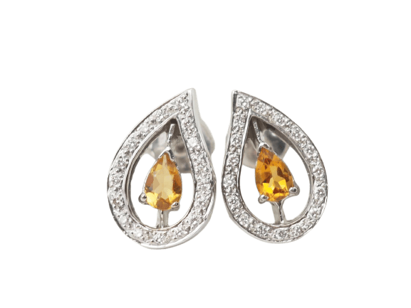 Boucles d'oreilles Boucles d'oreilles en or blanc 18 ct, citrines et diamants 58 Facettes 32804 b