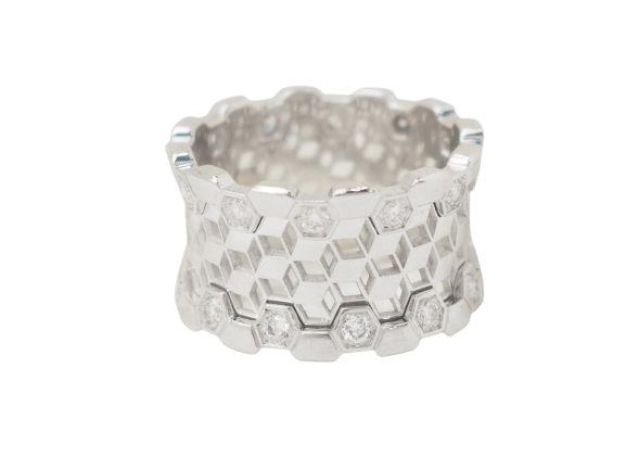 Bague 50 INEDT Op'art - Bague ajourée en or blanc 18 ct et diamants 58 Facettes 33437