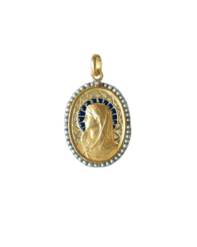 Pendente Jener - Medaglia Vergine Maria Maria Art Nouveau in oro giallo e perle fini 58 Facettes