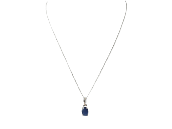 Collier Collier solitaire en or blanc 18 kt et saphir ovale 58 Facettes 19367