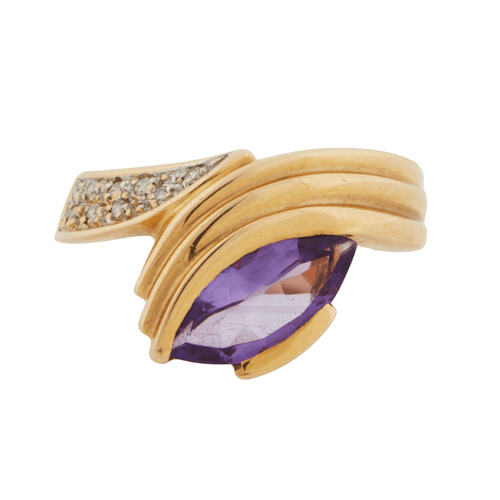 Bague 52 Bague Or Jaune - Améthyste Marquise et Diamants 58 Facettes RÉF 11316/10