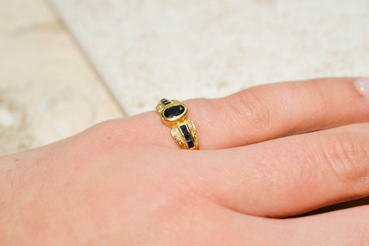 Prsten 49,5 Prsten páskový Art Deco ze žlutého 18karátového zlata se safíry, diamanty 58 Facettes 3682