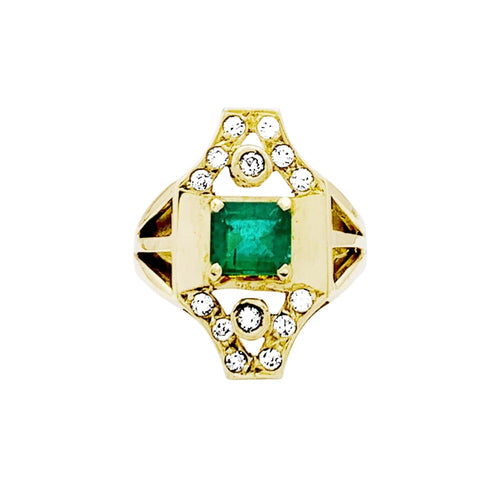 Bague 55 Bague géométrique en or jaune 750 avec émeraude et diamants 58 Facettes 35220