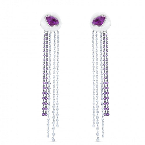 Boucles d'oreilles Lydia Courteille - Boucles d'oreilles en or blanc, céramique, améthyste et diamants 58 Facettes 661D00019