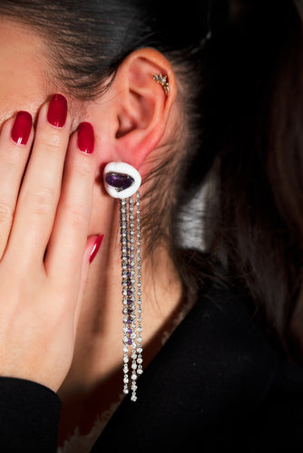 Boucles d'oreilles Lydia Courteille - Boucles d'oreilles en or blanc, céramique, améthyste et diamants 58 Facettes 661D00019