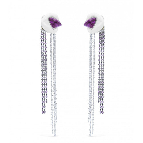 Boucles d'oreilles Lydia Courteille - Boucles d'oreilles en or blanc, céramique, améthyste et diamants 58 Facettes 661D00019