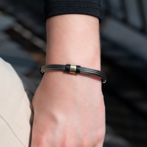 Bracelet Albanu - Bracelet cordon tressé en acier PVD noir et or jaune 18 ct 58 Facettes 62000189