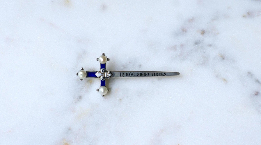 Broche Broche espada antigua en plata y perlas finas 58 Facettes