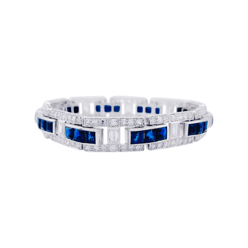 Bracelet Bracelet Art déco en platine, saphirs calibrés et diamants 58 Facettes 32336