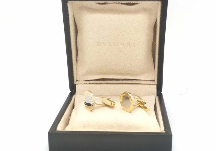 Boutons de manchette Bulgari - Boutons de manchette en or jaune 18 ct et acier 15 mm 58 Facettes 6454