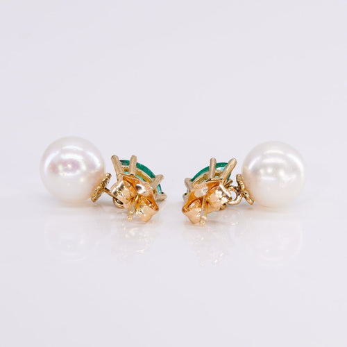Boucles d'oreilles Boucles d'oreilles - Émeraudes et perles Akoya en or jaune 14 kt 58 Facettes E008