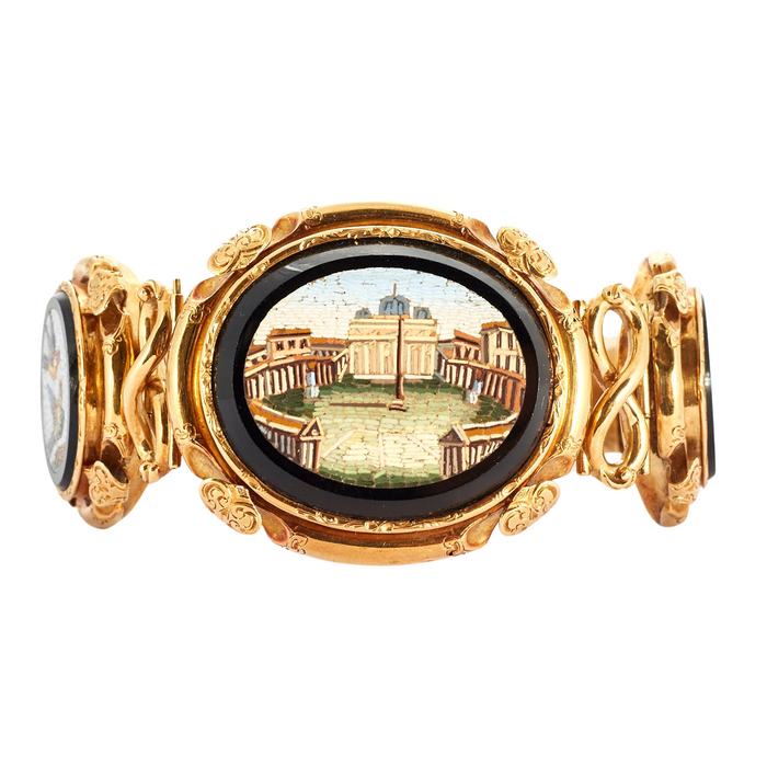 Napoleon III bracelet in yellow gold and micro mosaics