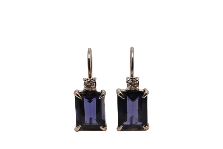 Boucles d'oreilles Earrings Iolite Diamonds 0,12 Carats White Gold 18 Carats 58 Facettes