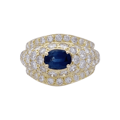 Bague 50 Bague jonc en or jaune 750/000 avec diamants et saphir 58 Facettes 33326