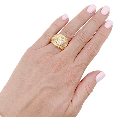 Bague 54 Bague bandeau pavée de diamants en or jaune 750 58 Facettes 33884