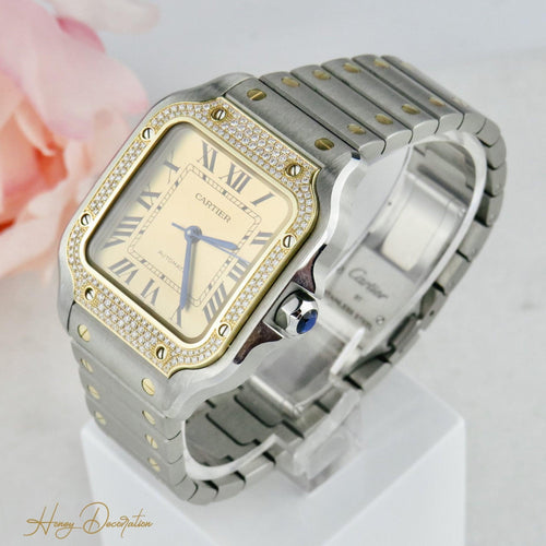 Montre Cartier Santos - Montre automatique 35 mm or jaune, acier et diamants 58 Facettes 2504