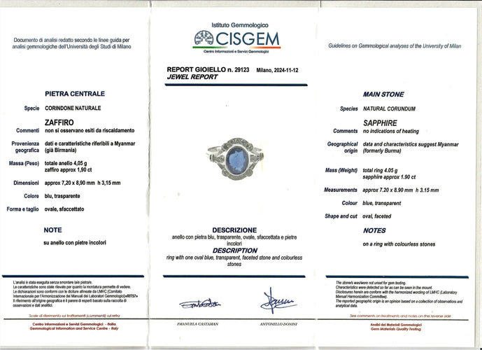 Bague 55 Art déco - Bague en or blanc 18 carats, saphir birman et diamants 58 Facettes