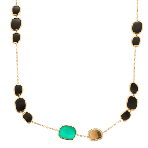 Collier ROBERTO COIN - Black Amphibole Jade - Sautoir en Or rose, Jades, Agates et Diamants 58 Facettes DV0770-5